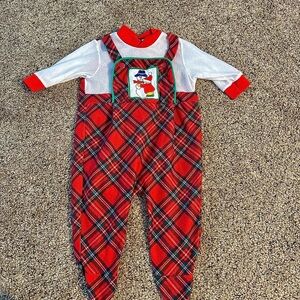 Vintage 80’s Plaid Baby Overalls with Snowman Patch